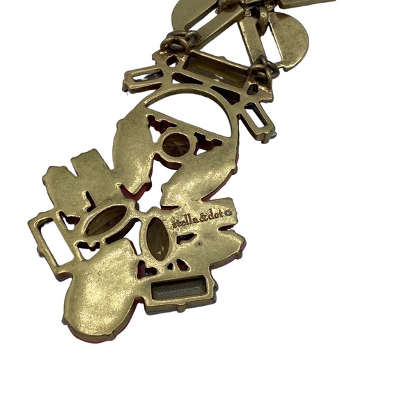 Signed STELLA & DOT Goldtone Orange Rhinestones 28" Necklace statement mat gold - Picture 9 of 9